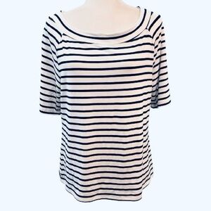 Talbots Scoop Neck Striped Tee Navy/White NWT Sz L
